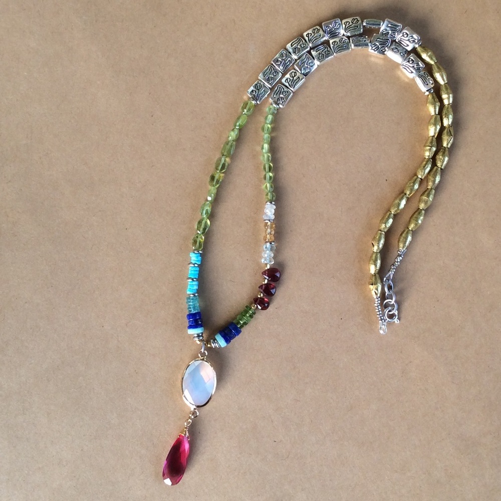 Handcrafted Sundance Charm Multi Gemstone Necklace Stunning NEW